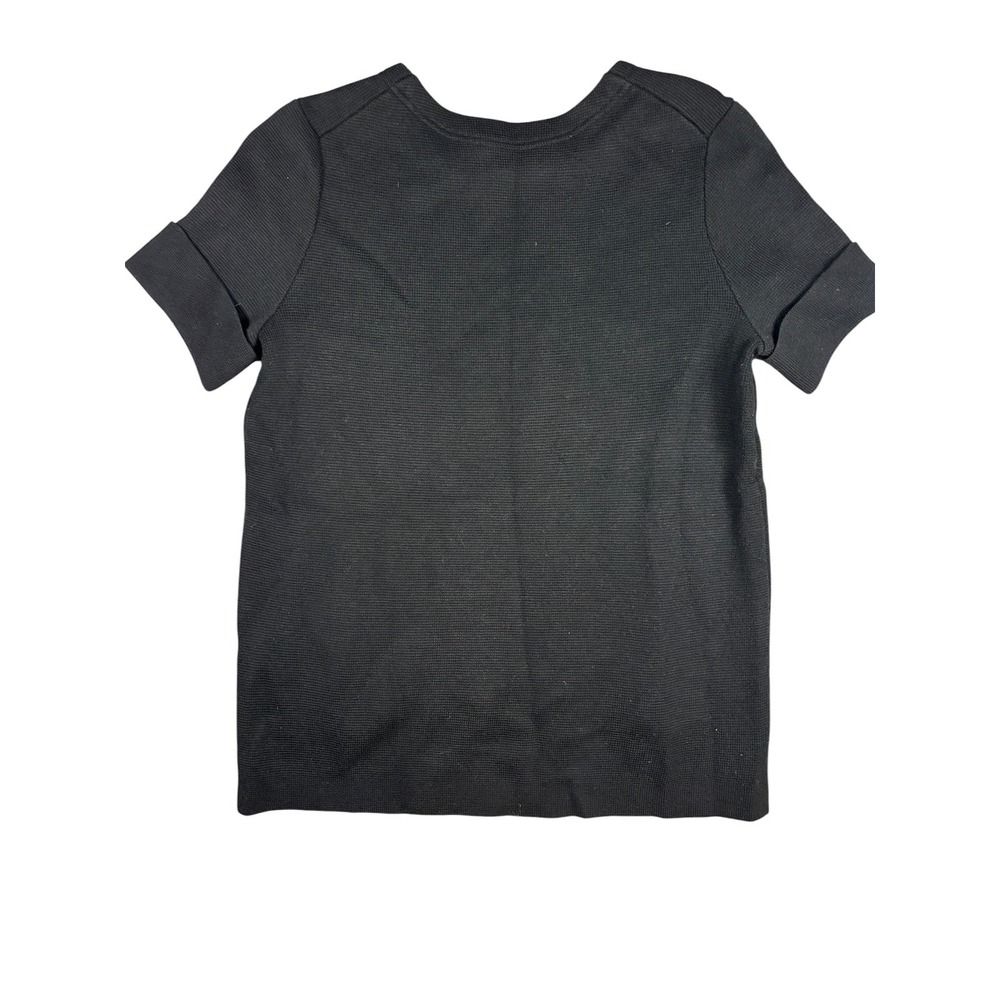 Madewell Black Short Sleeve Waffle Knit Sweater‎ Crew Neck Cuffed Top Small - Picture 4 of 7
